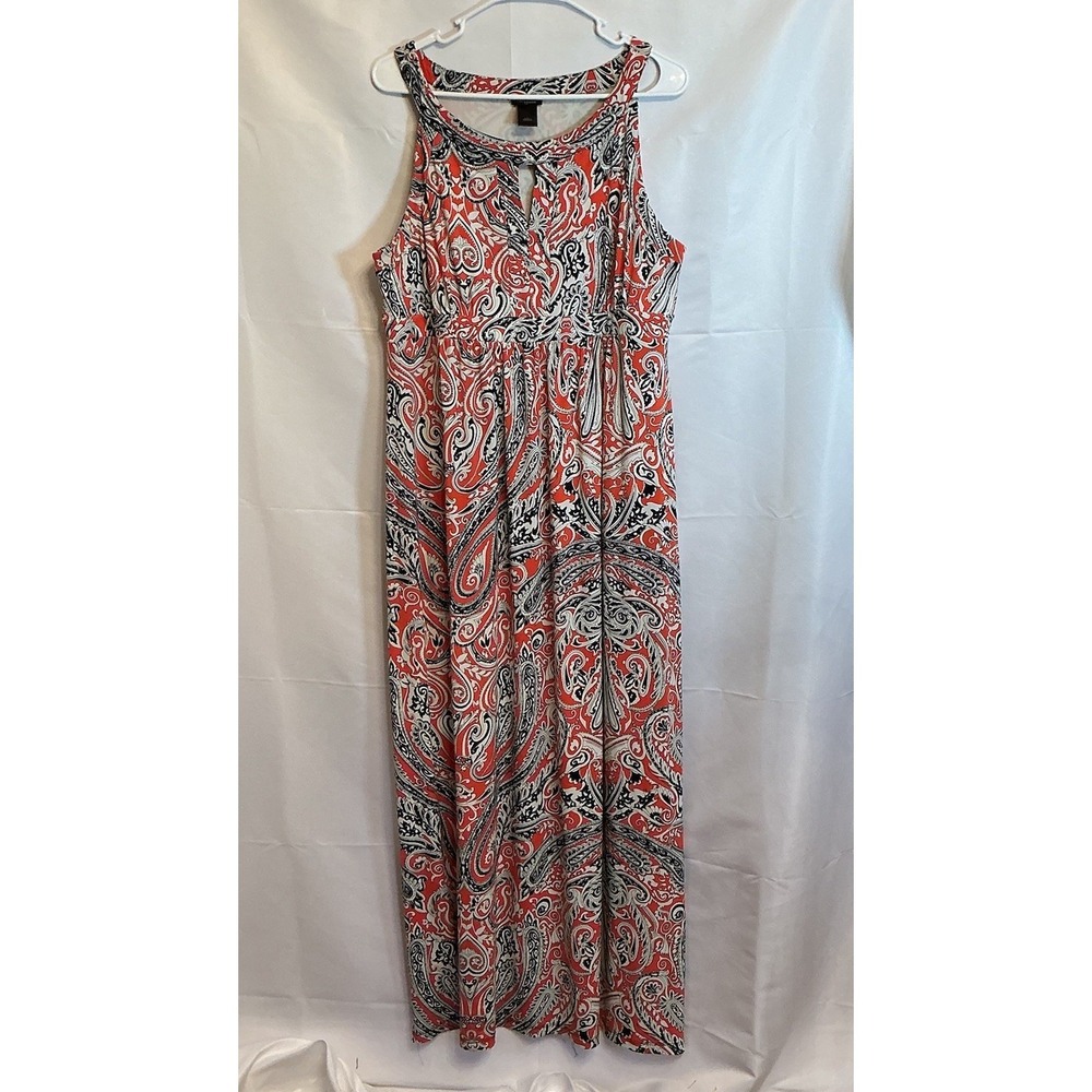 Ann Taylor Womens Orange Multicolor Paisley Keyhole Maxi Dress - Size L Large